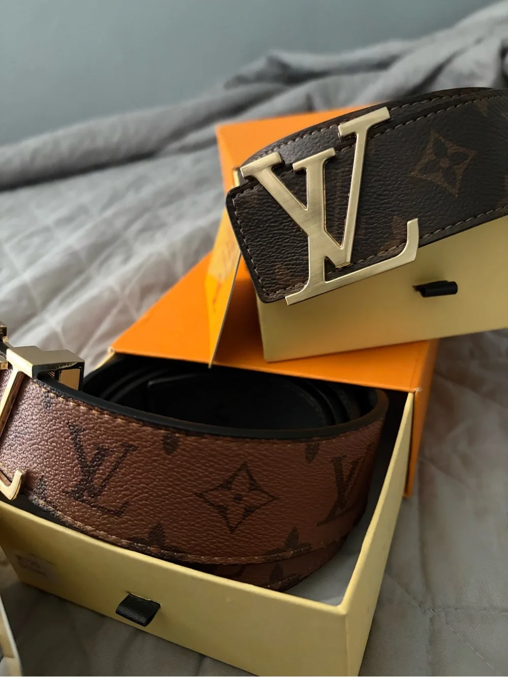 Louis Vuitton Brown Monogram Belt with Gold LV Buckle